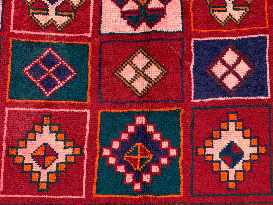 9'5 x 4'9 Handgeknoopt Perzisch wollen tapijt - Rood geometrisch tribaal paneelontwerp - KBHM-840