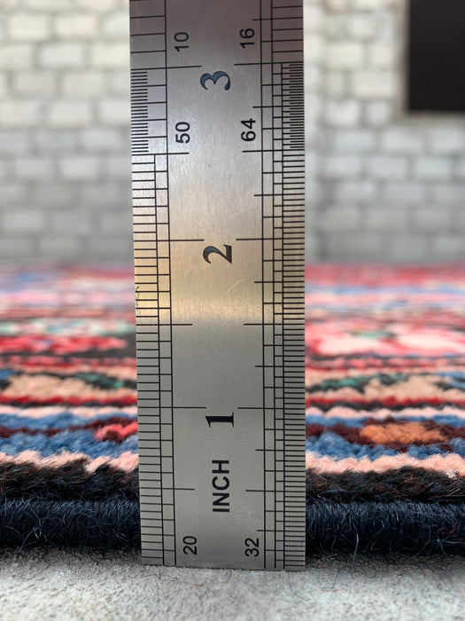 Handgemaakt Perzisch wollen vloerkleed 7x10 - Rood Perzisch tapijt met bloemmotief en blauwe rand - Exacte afmetingen 9'11" x 7'0" - KBHM-841