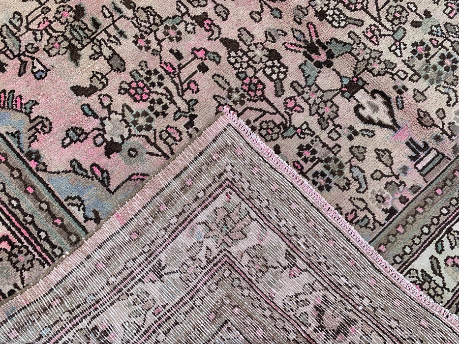 Handgemaakt Perzisch wollen vloerkleed 7x10 - Zachtbeige Perzisch kleed met bloemenmedaillon en ivoorkleurige rand - Exacte afmetingen 9'9" x 7'4" - KBHM-842