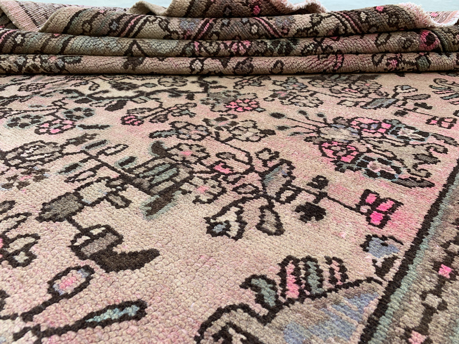 Handgemaakt Perzisch wollen vloerkleed 7x10 - Zachtbeige Perzisch kleed met bloemenmedaillon en ivoorkleurige rand - Exacte afmetingen 9'9" x 7'4" - KBHM-842