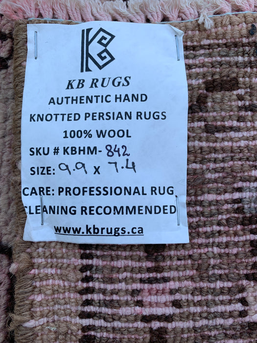 Handgemaakt Perzisch wollen vloerkleed 7x10 - Zachtbeige Perzisch kleed met bloemenmedaillon en ivoorkleurige rand - Exacte afmetingen 9'9" x 7'4" - KBHM-842