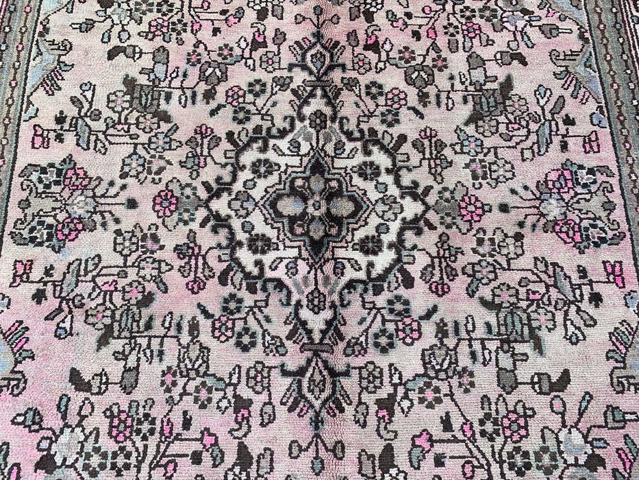 Handgemaakt Perzisch wollen vloerkleed 7x10 - Zachtbeige Perzisch kleed met bloemenmedaillon en ivoorkleurige rand - Exacte afmetingen 9'9" x 7'4" - KBHM-842