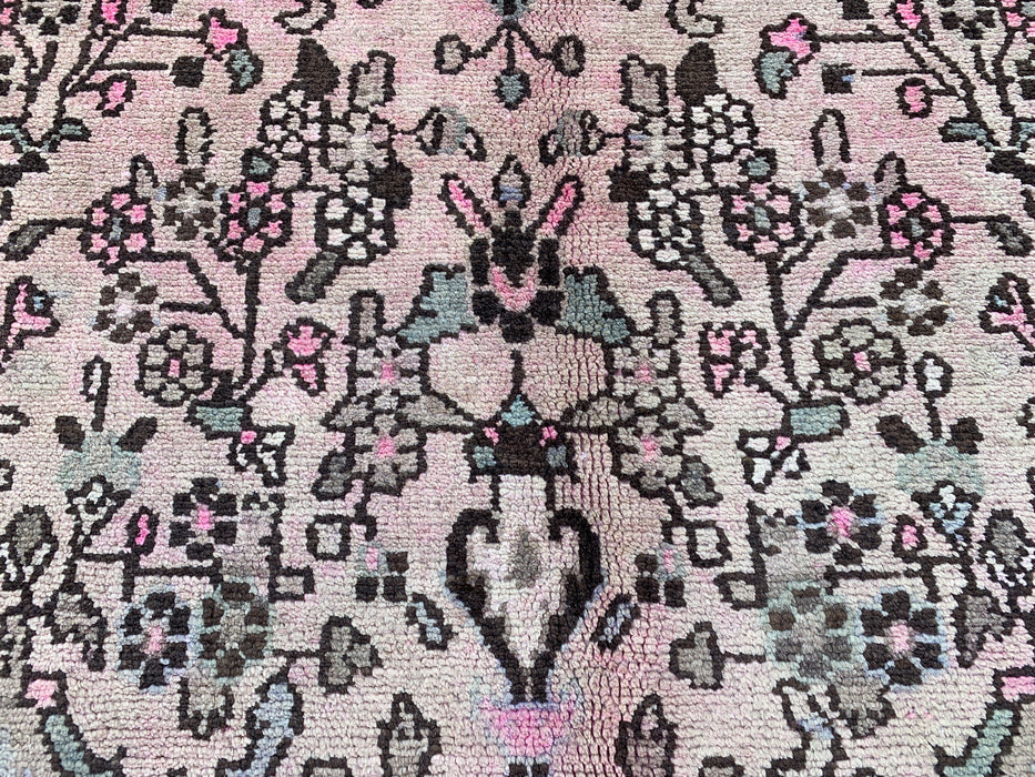 Handgemaakt Perzisch wollen vloerkleed 7x10 - Zachtbeige Perzisch kleed met bloemenmedaillon en ivoorkleurige rand - Exacte afmetingen 9'9" x 7'4" - KBHM-842