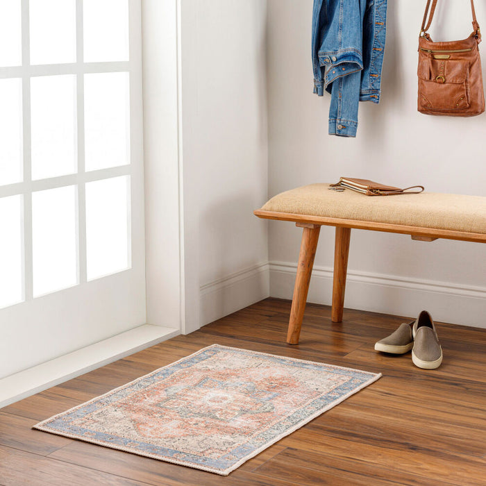 Amelie Machinewasbaar Vloerkleed — Roest / Lichtblauw | AML-2309
