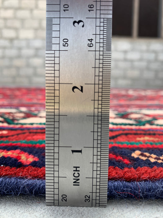Handgemaakt Perzisch wollen vloerkleed 7x10 - Rood Perzisch tapijt met geometrisch medaillon en ivoorkleurige rand - Exacte afmeting 9'10" x 6'8" - KBHM-843