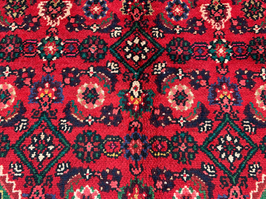 Handgemaakt Perzisch wollen vloerkleed 7x10 - Rood Perzisch tapijt met geometrisch medaillon en ivoorkleurige rand - Exacte afmeting 9'10" x 6'8" - KBHM-843