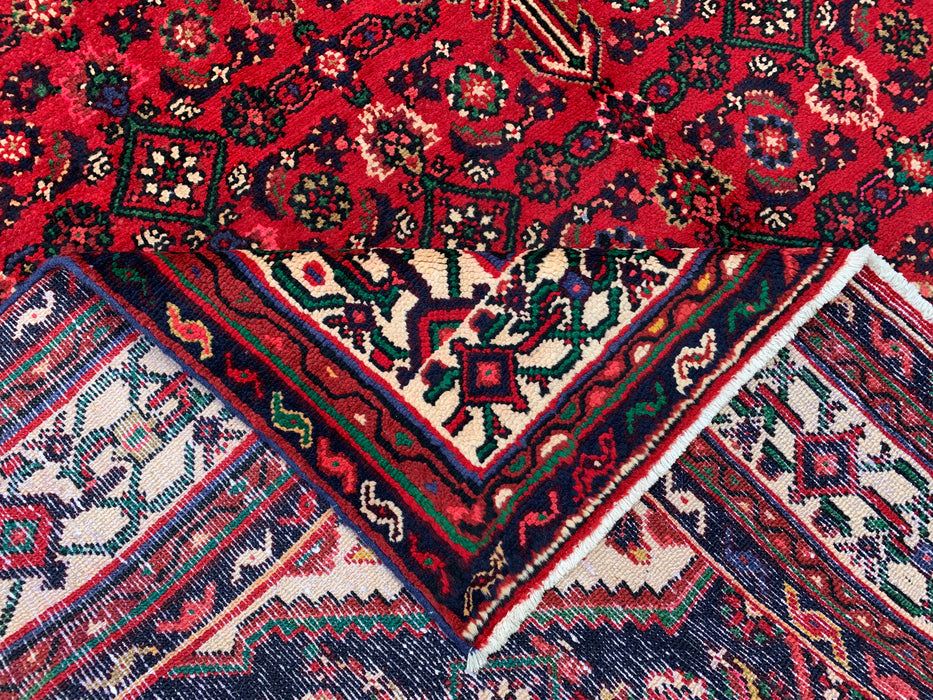 Handgemaakt Perzisch wollen vloerkleed 7x10 - Rood Perzisch tapijt met geometrisch medaillon en ivoorkleurige rand - Exacte afmeting 9'10" x 6'8" - KBHM-843