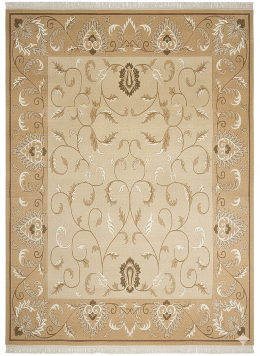 9'x12' Handgeknoopt Tibetaans wollen vloerkleed - Beige/Ivoor