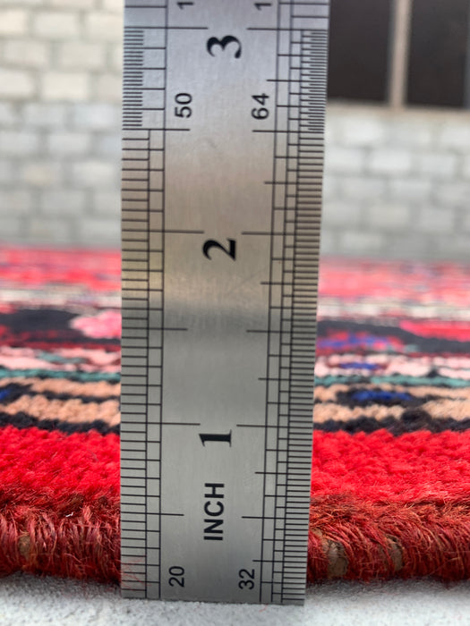 Handgemaakt Perzisch wollen vloerkleed 213x305 cm - Rood bloemenmedaillon Perzisch stijl tapijt met marineblauwe rand - Exacte afmeting 305 cm x 213 cm - KBHM-847