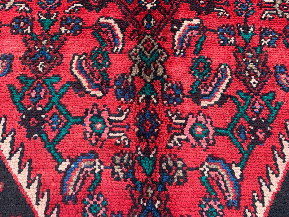 Handgemaakt Perzisch wollen vloerkleed 210x300 cm - Perzisch stijl kleed met rood diamantmedaillon en ivoorkleurige rand - Exacte afmetingen 295 cm x 208 cm - KBHM-848