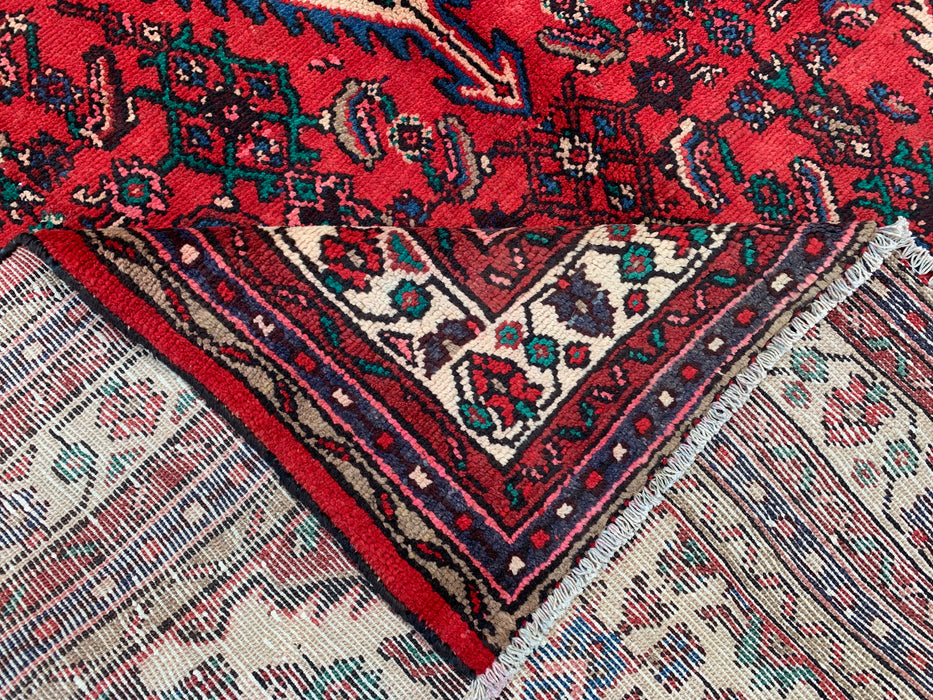 Handgemaakt Perzisch wollen vloerkleed 210x300 cm - Perzisch stijl kleed met rood diamantmedaillon en ivoorkleurige rand - Exacte afmetingen 295 cm x 208 cm - KBHM-848