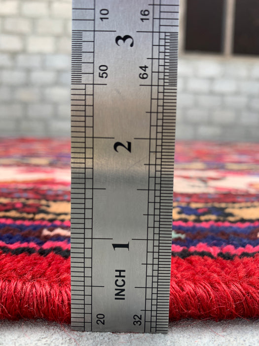 Handgemaakt Perzisch wollen vloerkleed 7x10 - Rood Perzisch tapijt in bloemmotief met medaillon en ivoorkleurige rand - Exacte afmeting 9'8" x 6'11" - KBHM-849