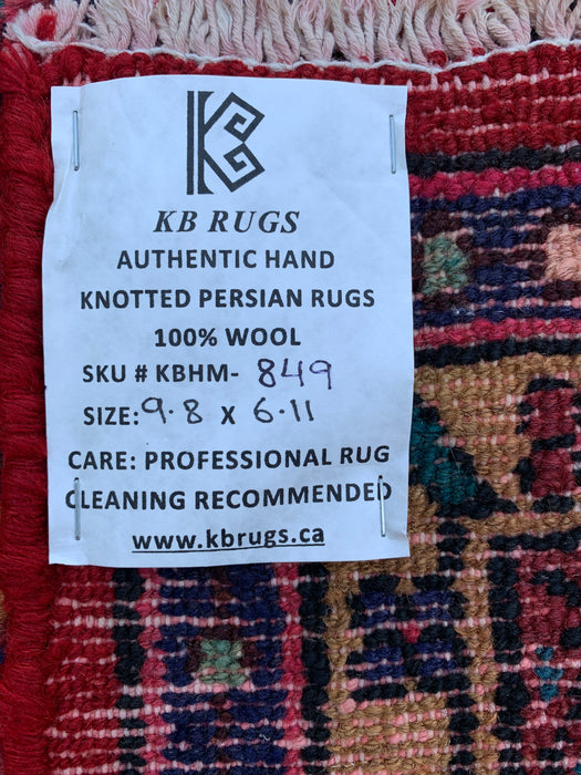 Handgemaakt Perzisch wollen vloerkleed 7x10 - Rood Perzisch tapijt in bloemmotief met medaillon en ivoorkleurige rand - Exacte afmeting 9'8" x 6'11" - KBHM-849