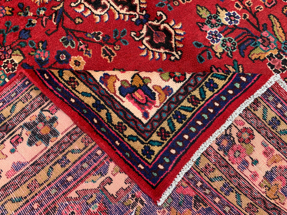Handgemaakt Perzisch wollen vloerkleed 7x10 - Rood Perzisch tapijt in bloemmotief met medaillon en ivoorkleurige rand - Exacte afmeting 9'8" x 6'11" - KBHM-849