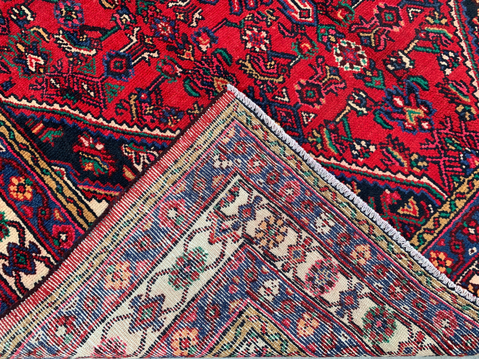 Handgemaakt Perzisch wollen vloerkleed 7x10 - Rood Perzisch tapijt met geometrisch medaillon en ivoorkleurige rand - Exacte afmeting 9'1" x 6'8" - KBHM-851