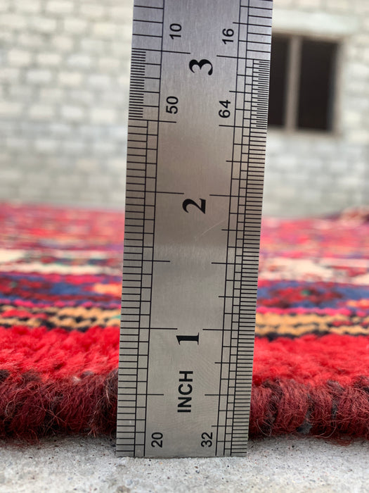 Handgemaakt Perzisch wollen vloerkleed 7x10 - Rood Perzisch tapijt met geometrisch medaillon en ivoorkleurige rand - Exacte afmeting 9'1" x 6'8" - KBHM-851