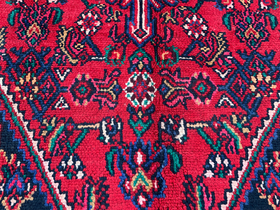 Handgemaakt Perzisch wollen vloerkleed 7x10 - Rood Perzisch tapijt met geometrisch medaillon en ivoorkleurige rand - Exacte afmeting 9'1" x 6'8" - KBHM-851
