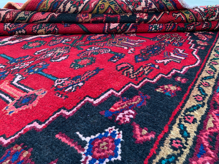 Handgemaakt Perzisch wollen vloerkleed 210x300 - Rood Perzisch tapijt met geometrisch medaillon en ivoorkleurige rand - Exacte afmeting 295 cm x 208 cm - KBHM-853