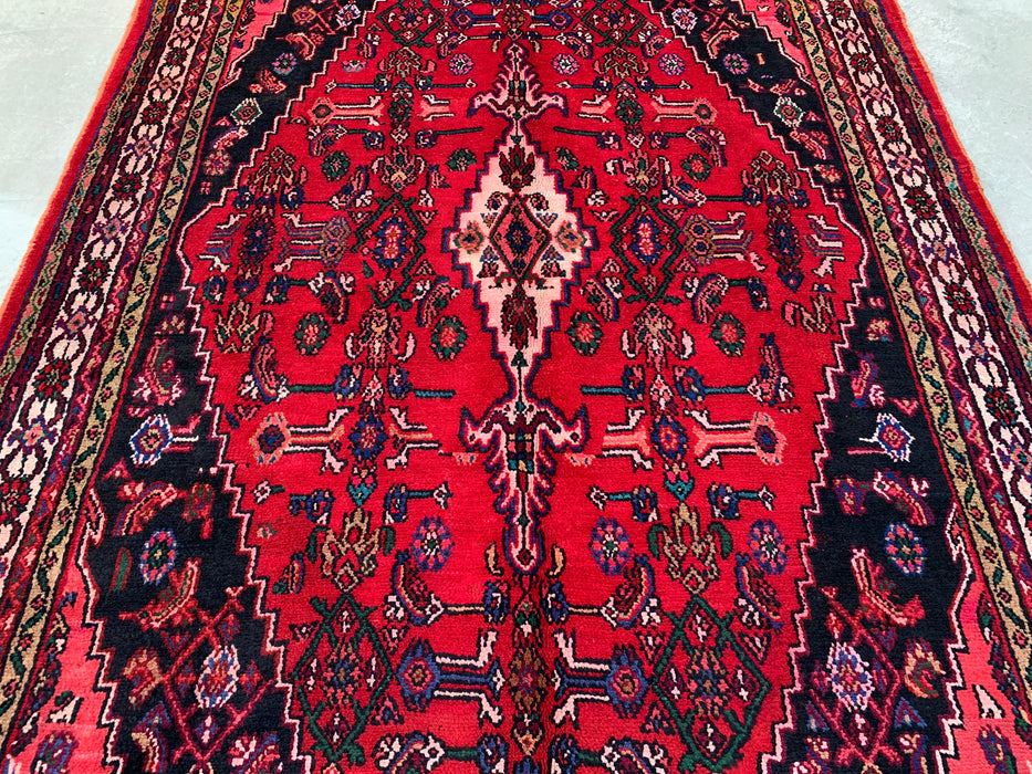 Handgemaakt Perzisch wollen vloerkleed 210x300 - Rood Perzisch tapijt met geometrisch medaillon en ivoorkleurige rand - Exacte afmeting 295 cm x 208 cm - KBHM-853