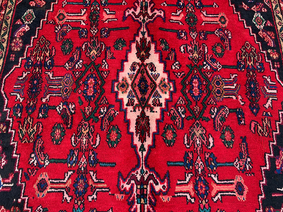 Handgemaakt Perzisch wollen vloerkleed 210x300 - Rood Perzisch tapijt met geometrisch medaillon en ivoorkleurige rand - Exacte afmeting 295 cm x 208 cm - KBHM-853