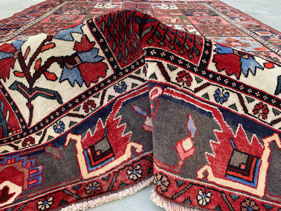 Handgemaakt Perzisch wollen vloerkleed 215x305 cm - Perzisch tapijt met rood paneel en een blauw & grijs tribale rand - Exacte afmeting 307 cm x 213 cm - KBHM-854