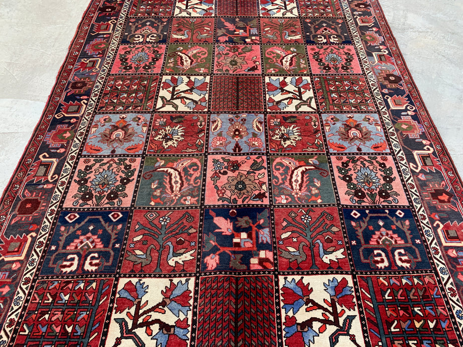 Handgemaakt Perzisch wollen vloerkleed 215x305 cm - Perzisch tapijt met rood paneel en een blauw & grijs tribale rand - Exacte afmeting 307 cm x 213 cm - KBHM-854