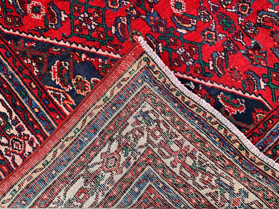Handgemaakt Perzisch wollen vloerkleed 7x10 - Rood Perzisch tapijt met geometrisch medaillon en ivoorkleurige rand - Exacte afmeting 10'0" x 6'11" - KBHM-855