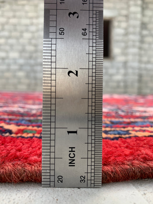 Handgemaakt Perzisch wollen vloerkleed 7x10 - Rood Perzisch tapijt met geometrisch medaillon en ivoorkleurige rand - Exacte afmeting 10'0" x 6'11" - KBHM-855