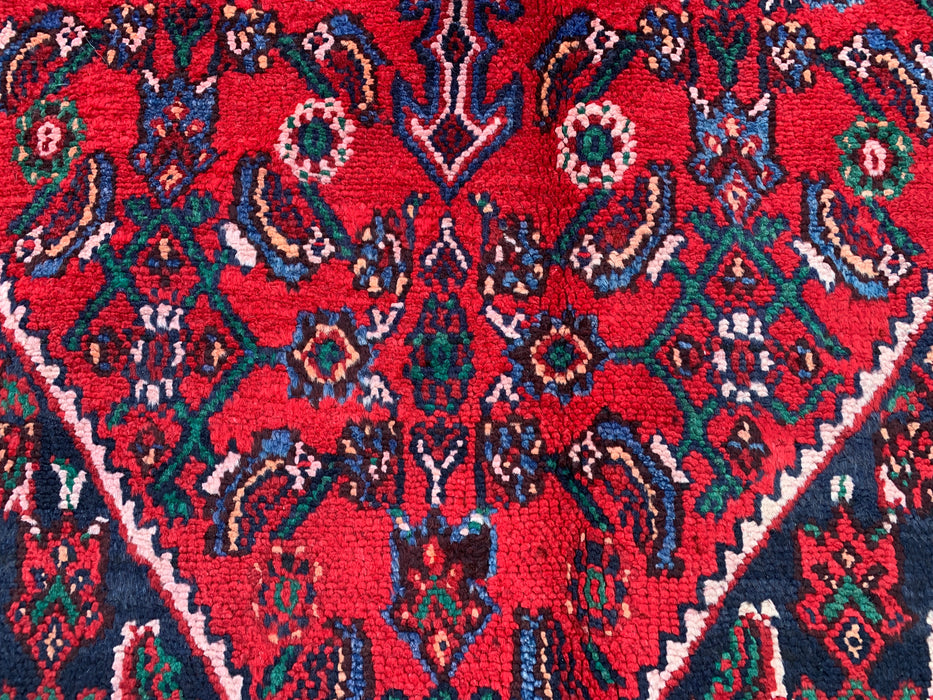 Handgemaakt Perzisch wollen vloerkleed 7x10 - Rood Perzisch tapijt met geometrisch medaillon en ivoorkleurige rand - Exacte afmeting 10'0" x 6'11" - KBHM-855