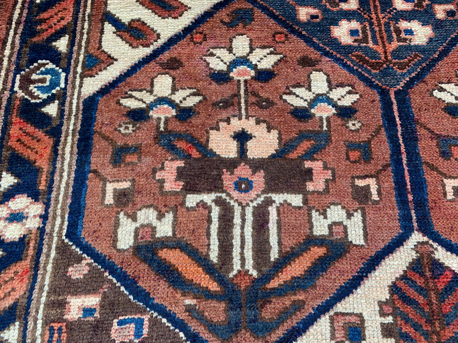 277 x 112 cm Handgeknoopt Perzisch wollen loper - Tribaal zeshoekig paneelontwerp in bruin & marineblauw - KBHM-856