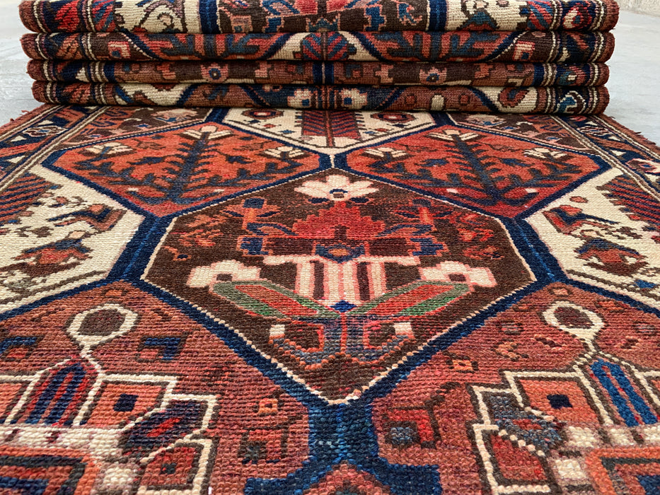 277 x 112 cm Handgeknoopt Perzisch wollen loper - Tribaal zeshoekig paneelontwerp in bruin & marineblauw - KBHM-856