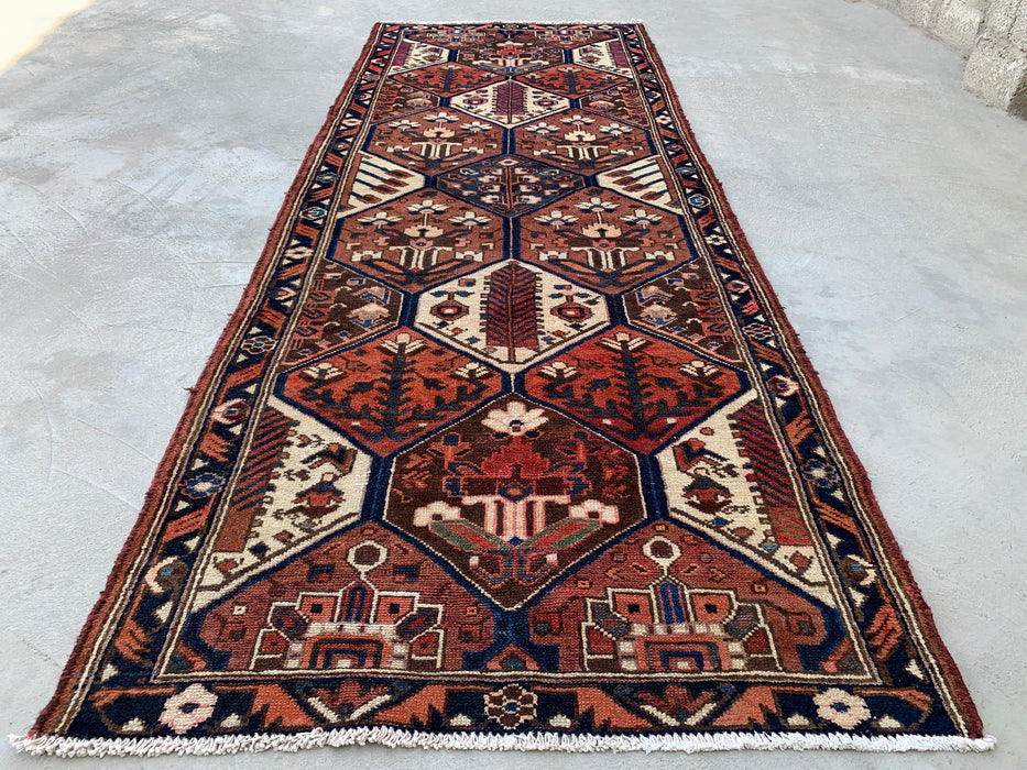 277 x 112 cm Handgeknoopt Perzisch wollen loper - Tribaal zeshoekig paneelontwerp in bruin & marineblauw - KBHM-856