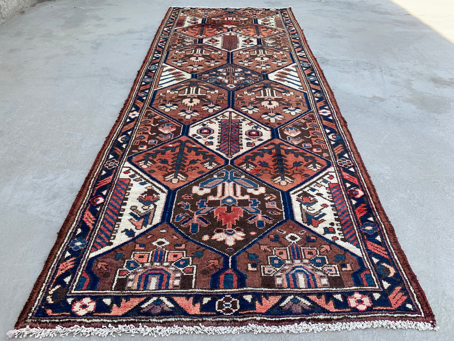 277 x 112 cm Handgeknoopt Perzisch wollen loper - Tribaal zeshoekig paneelontwerp in bruin & marineblauw - KBHM-856