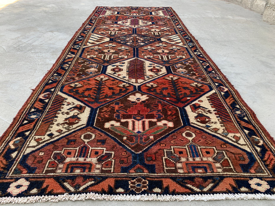 277 x 112 cm Handgeknoopt Perzisch wollen loper - Tribaal zeshoekig paneelontwerp in bruin & marineblauw - KBHM-856