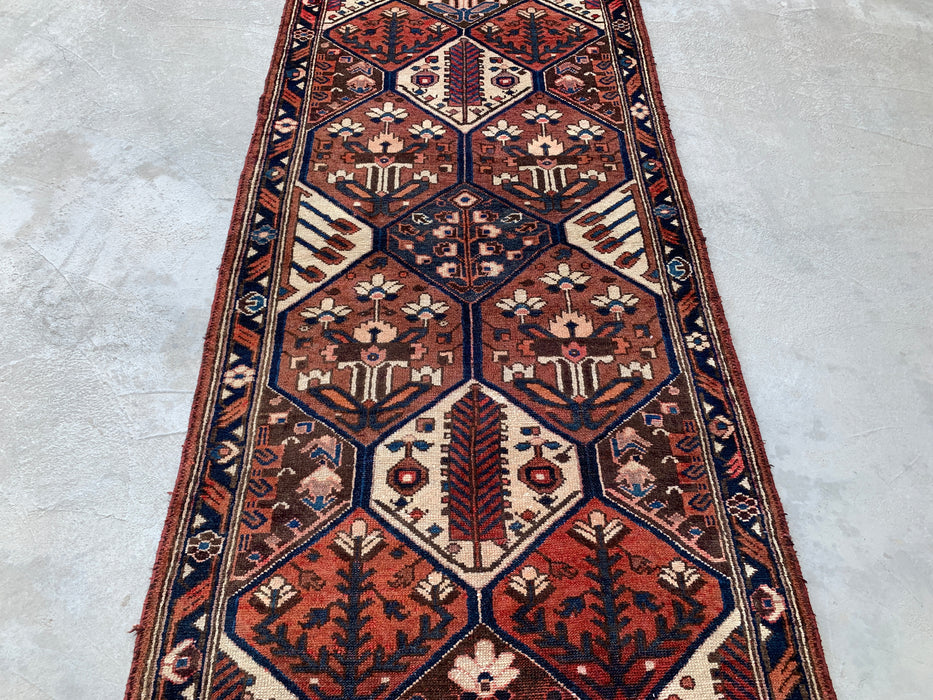277 x 112 cm Handgeknoopt Perzisch wollen loper - Tribaal zeshoekig paneelontwerp in bruin & marineblauw - KBHM-856