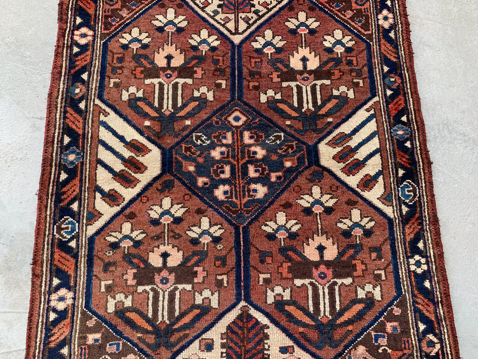 277 x 112 cm Handgeknoopt Perzisch wollen loper - Tribaal zeshoekig paneelontwerp in bruin & marineblauw - KBHM-856