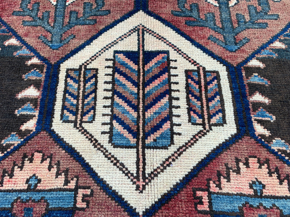 277 x 104 cm handgeknoopt Perzisch wollen loper - Tribaal zeshoekig ontwerp in bruin & marineblauw - KBHM-857