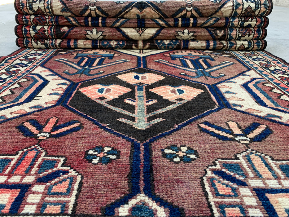 277 x 104 cm handgeknoopt Perzisch wollen loper - Tribaal zeshoekig ontwerp in bruin & marineblauw - KBHM-857