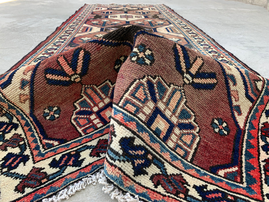 277 x 104 cm handgeknoopt Perzisch wollen loper - Tribaal zeshoekig ontwerp in bruin & marineblauw - KBHM-857