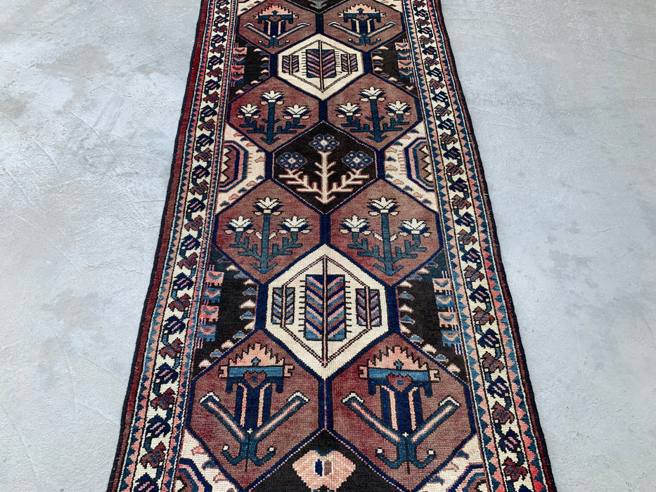 277 x 104 cm handgeknoopt Perzisch wollen loper - Tribaal zeshoekig ontwerp in bruin & marineblauw - KBHM-857