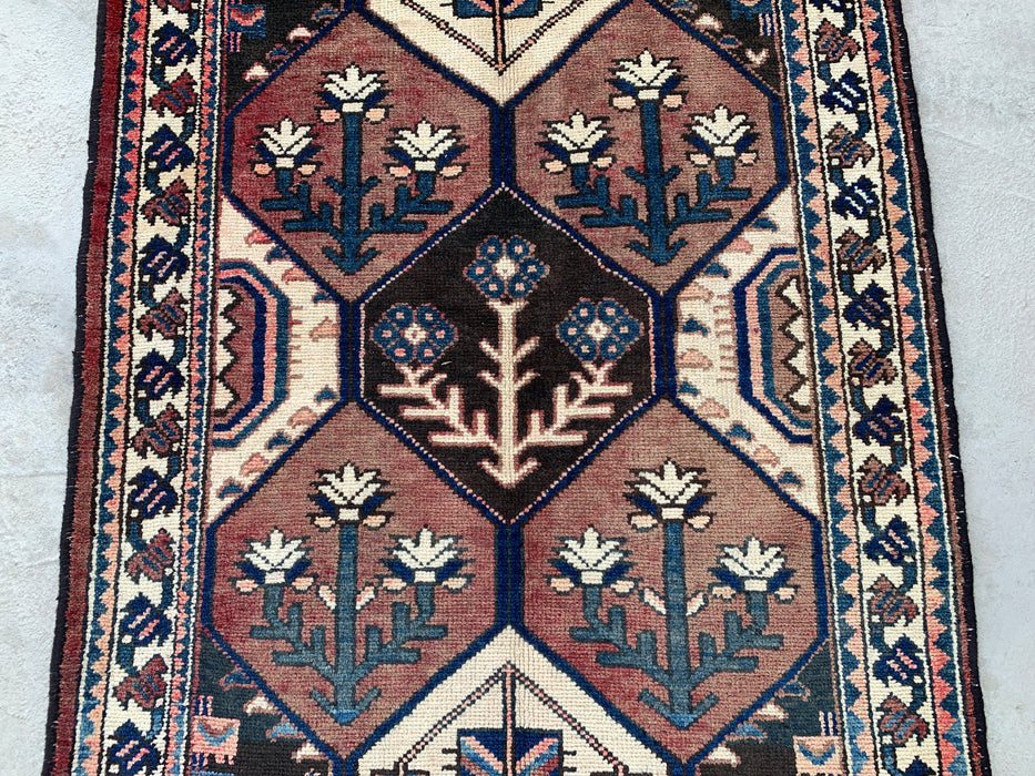 277 x 104 cm handgeknoopt Perzisch wollen loper - Tribaal zeshoekig ontwerp in bruin & marineblauw - KBHM-857