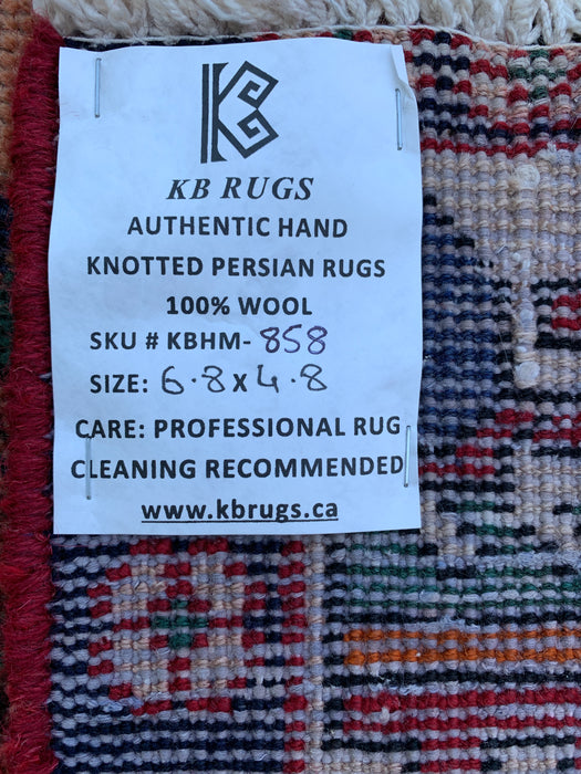 6'4 x 4'8 handgeknoopt Perzisch wollen tapijt - Beige geometrisch medaillonontwerp met marineblauwe & groene accenten - KBHM-858