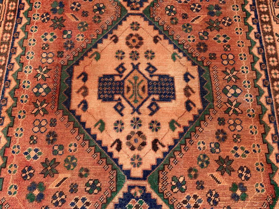 6'4 x 4'8 handgeknoopt Perzisch wollen tapijt - Beige geometrisch medaillonontwerp met marineblauwe & groene accenten - KBHM-858