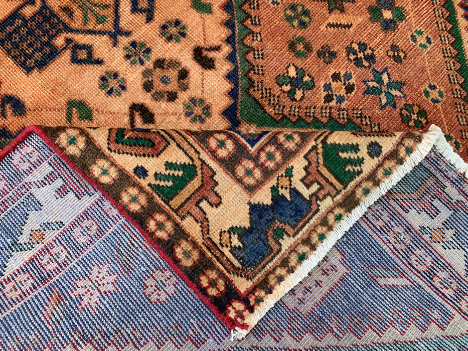 6'4 x 4'8 handgeknoopt Perzisch wollen tapijt - Beige geometrisch medaillonontwerp met marineblauwe & groene accenten - KBHM-858