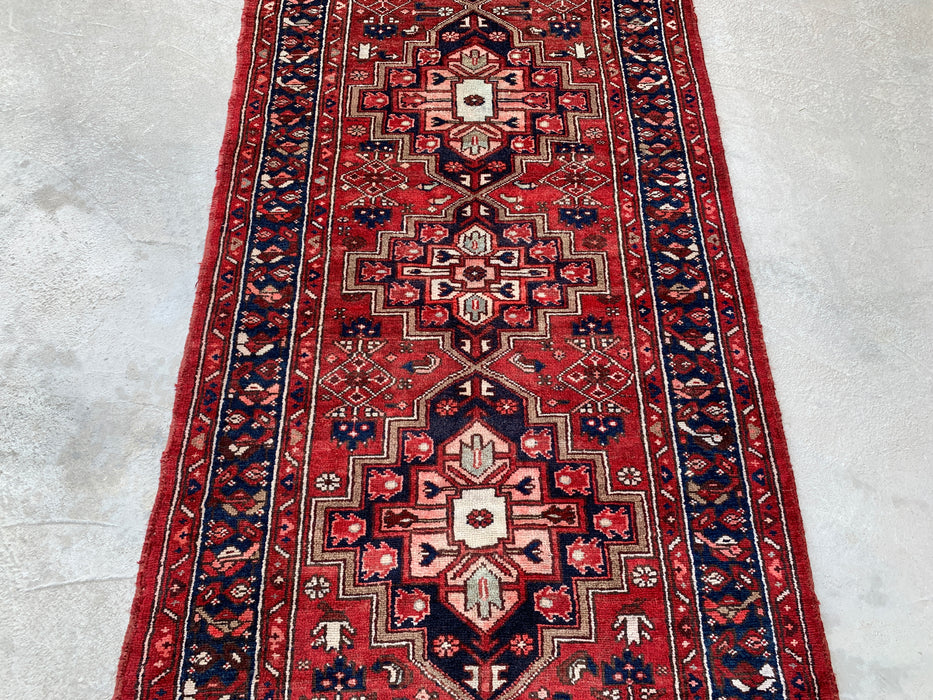 12'7 x 3'6 Handgeknoopt Perzisch wollen loper - Rood geometrisch tribaal medaillonontwerp - KBHM-860
