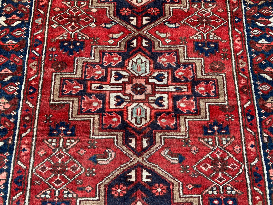 12'7 x 3'6 Handgeknoopt Perzisch wollen loper - Rood geometrisch tribaal medaillonontwerp - KBHM-860