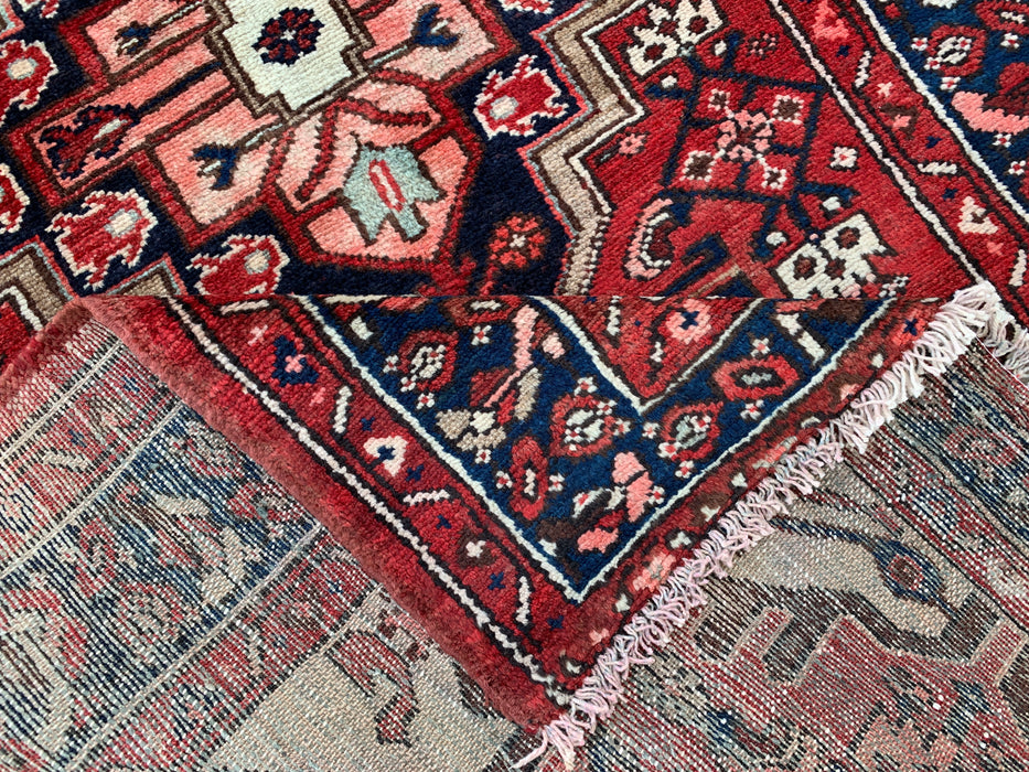 12'7 x 3'6 Handgeknoopt Perzisch wollen loper - Rood geometrisch tribaal medaillonontwerp - KBHM-860
