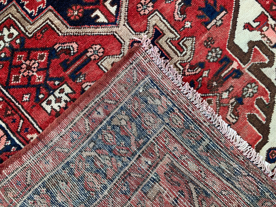 12'7 x 3'6 Handgeknoopt Perzisch wollen loper - Rood geometrisch tribaal medaillonontwerp - KBHM-860