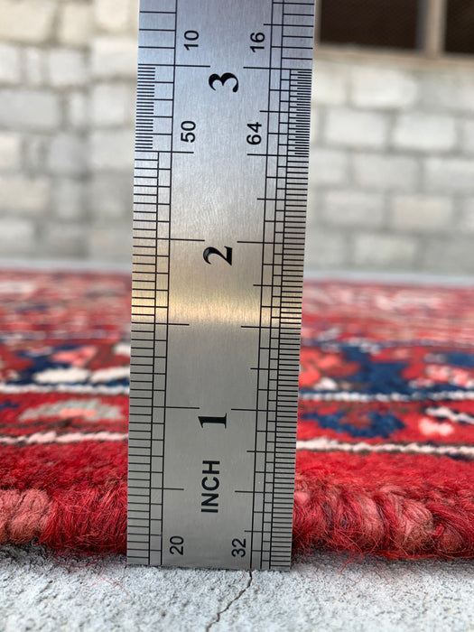 12'7 x 3'6 Handgeknoopt Perzisch wollen loper - Rood geometrisch tribaal medaillonontwerp - KBHM-860