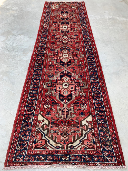12'7 x 3'6 Handgeknoopt Perzisch wollen loper - Rood geometrisch tribaal medaillonontwerp - KBHM-860